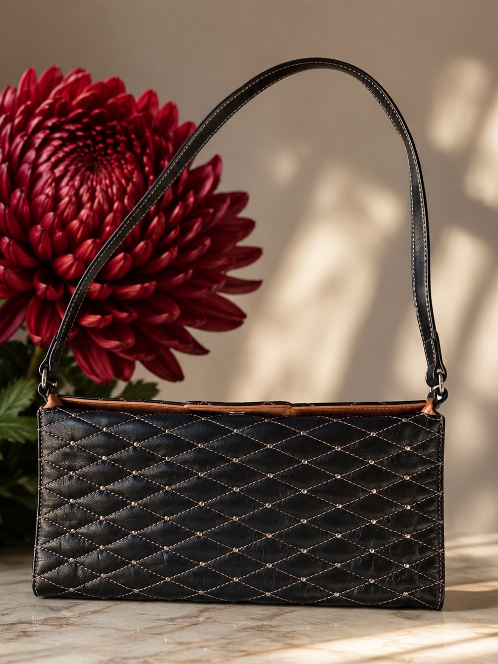 Vintage TUSK Black Quilted Leather Shoulder Bag